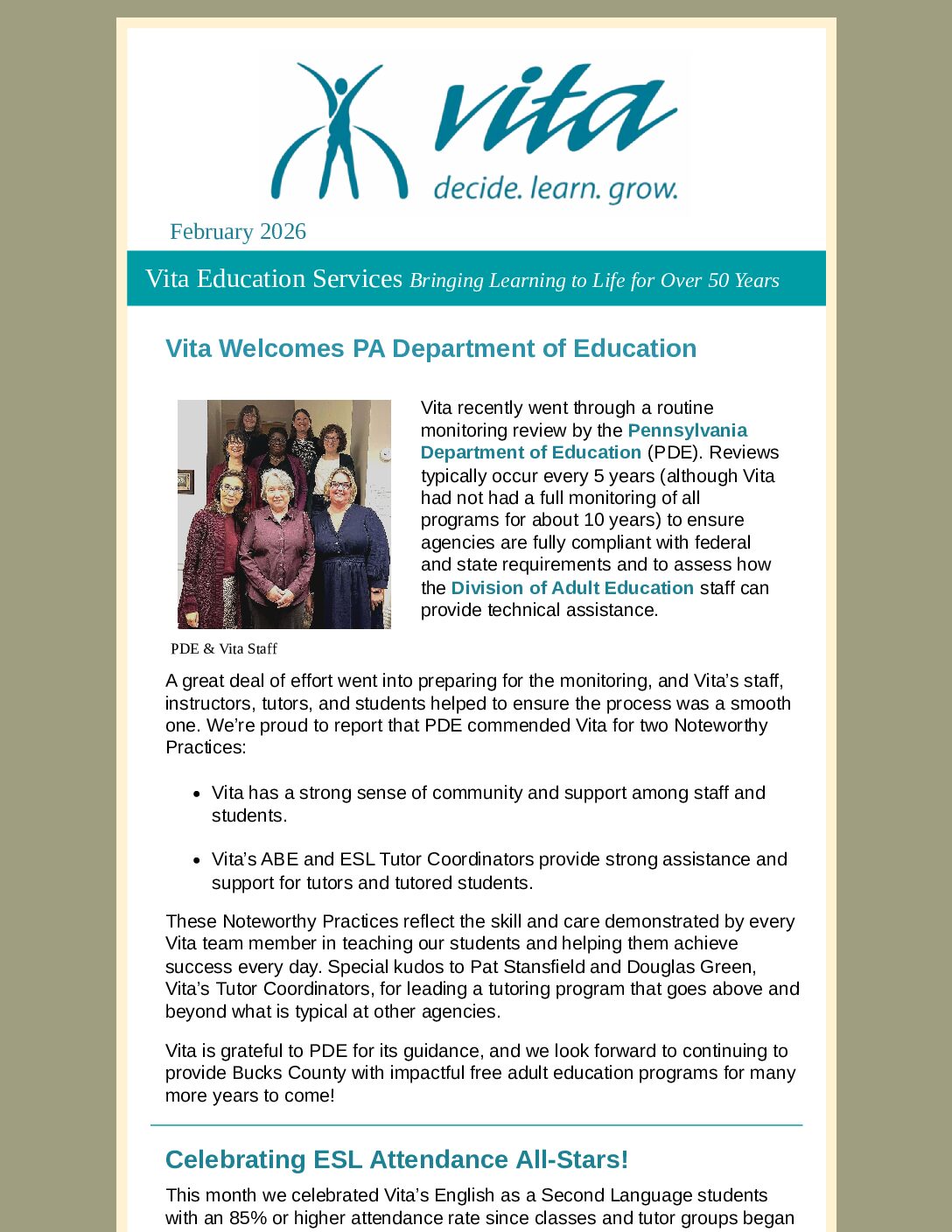 Thumbnail of the first page of 'Newsletter – February 2026'